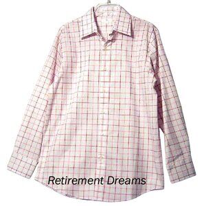 White & Mauve Plaid Long-Sleeve Button-Up Shirt Classic Collar NEW